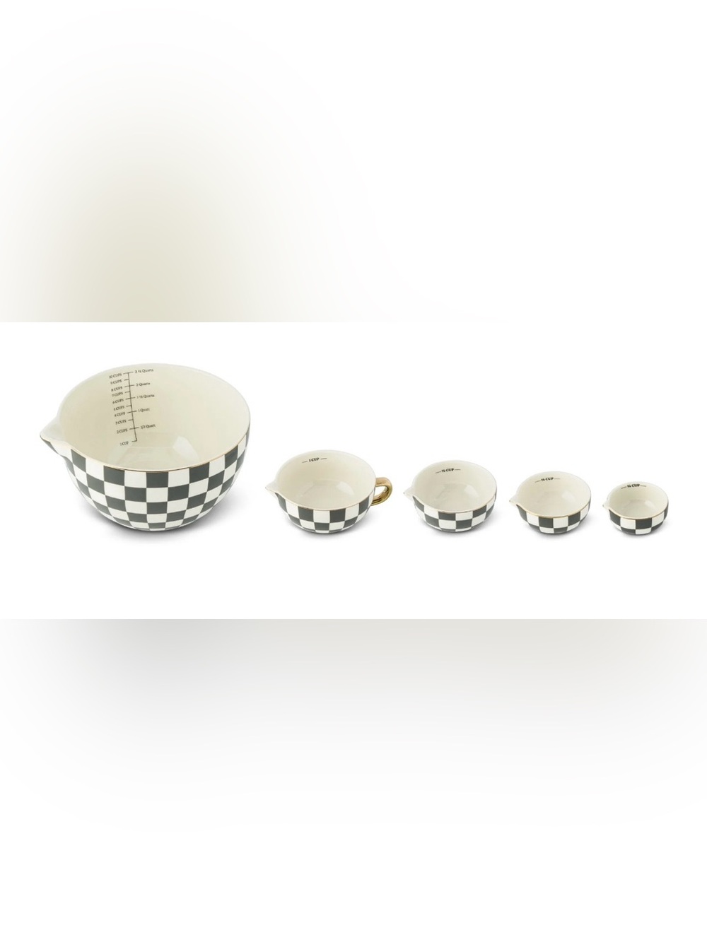 Thyme & Table 5-Piece Ceramic Mixing Bowl and Measuring Set - Black Checkered - Picture 2 of 3